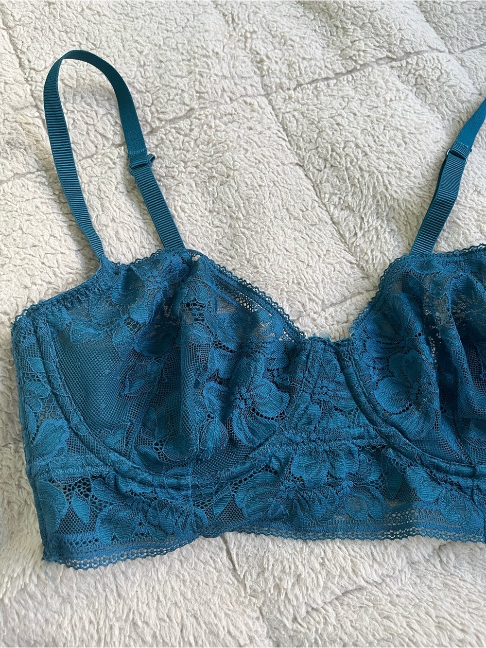Boho Coastal Free People Longline Underwire Bra Lace Bralette Size 34DD